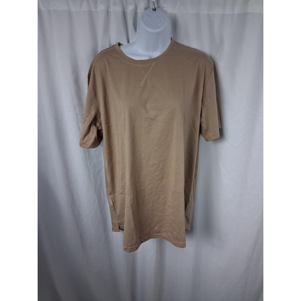 Tezo Shirt Mens Large Tan Gym Collection Curved Hem Athletic Stretch Crewneck